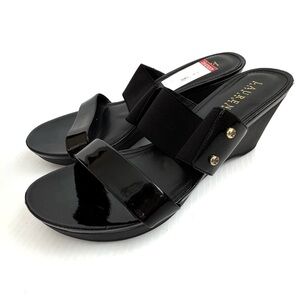 Lauren Ralph Lauren Rhianna Platform Wedge Sandals Black Patent Wedges